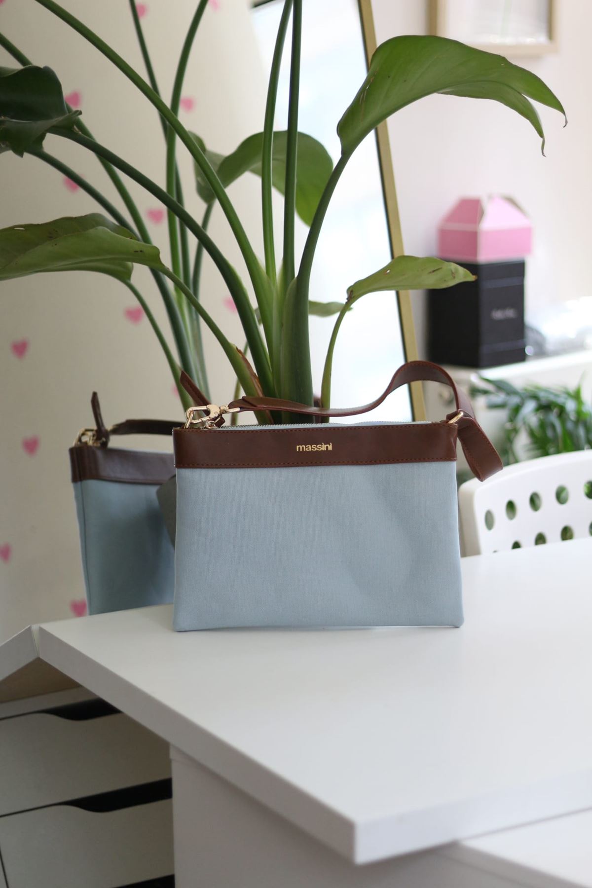 Mavi Massini Keten Pouch El Çantası
