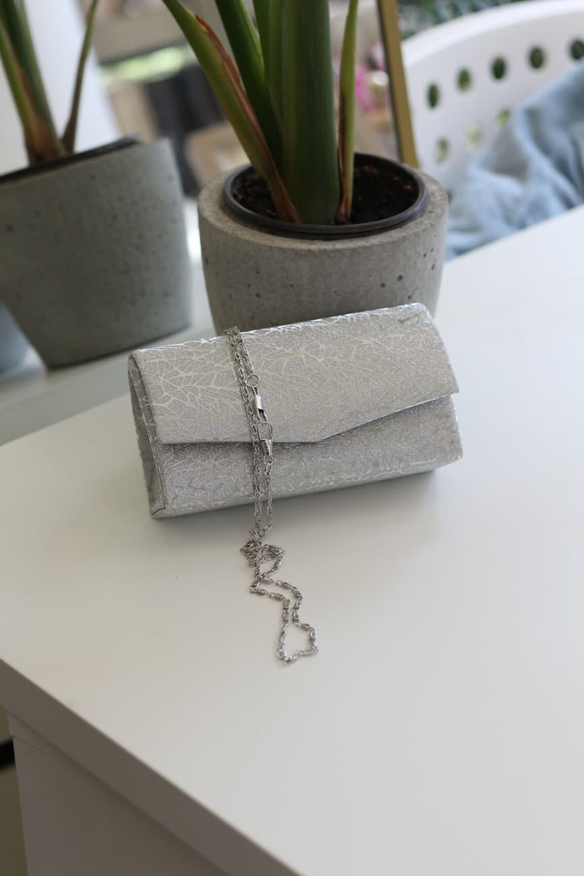 Silver Parlak Desenli Mini Kutu Omuz Çantası