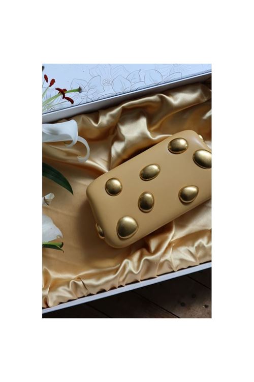 Zincir Detaylı Hardal Sarısı Parlak Deri Abiye Çanta