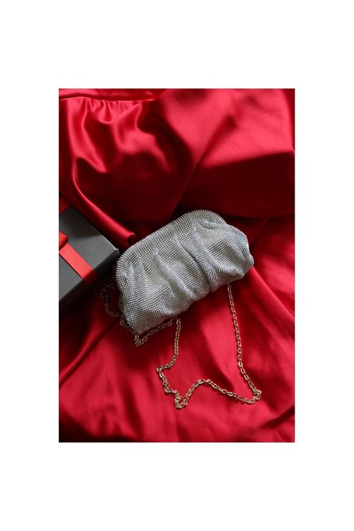 Silver Taş  Mini Dokuma Burs Detaylı Abiye Çanta