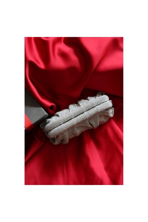 Silver Taş  Mini Dokuma Burs Detaylı Abiye Çanta