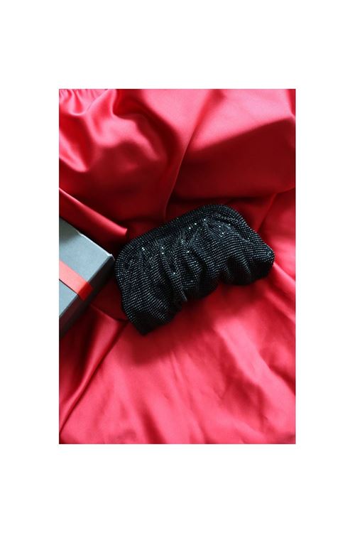 Siyah Taş  Mini Dokuma Burs Detaylı Abiye Çanta