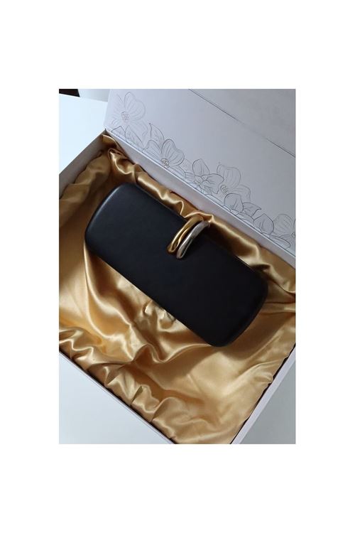 Siyah metal aksesuar detaylı zincirli slim abiye el omuz çantası