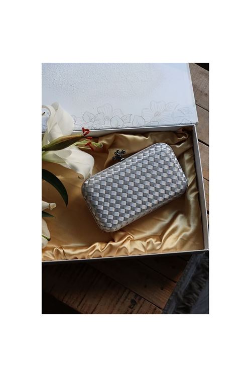 Silver Saten Standart Baklava Desenli Kasa Abiye El Çantası