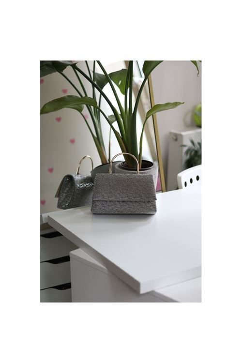 Platin Yaprak Desenli Metal Sap Detaylı El Omuz Çantası