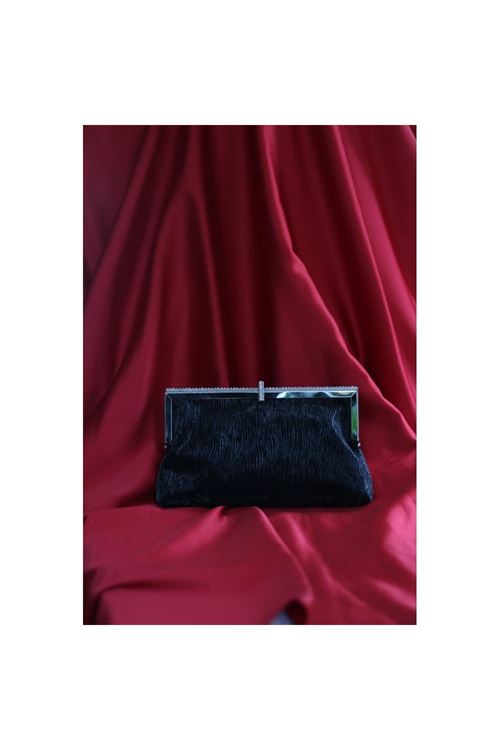 Siyah burgu dokulu kristal burslu abiye el çantası