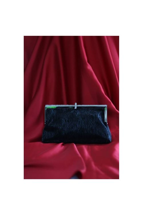 Siyah burgu dokulu kristal burslu abiye el çantası