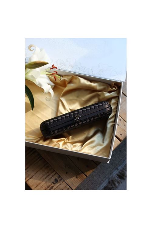 Siyah Saten Slim Baklava Desenli Kasa Abiye El Çantası