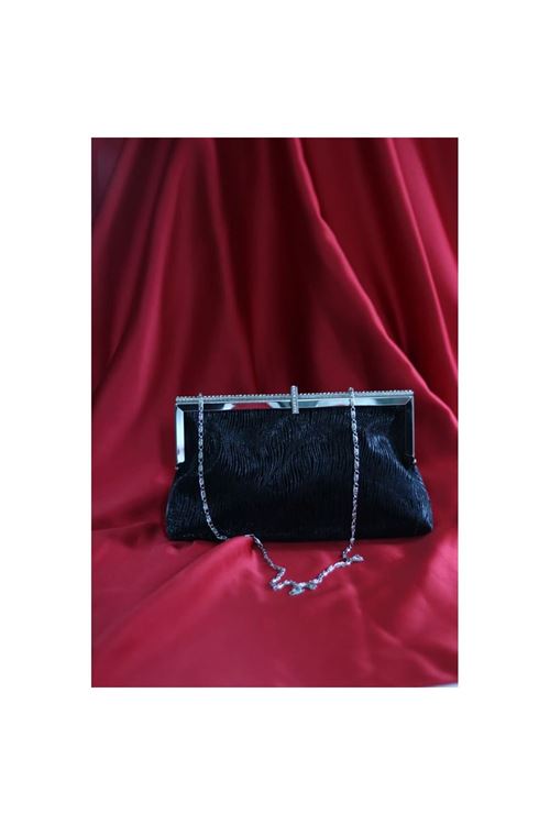 Siyah burgu dokulu kristal burslu abiye el çantası