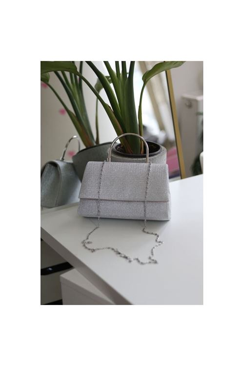 Silver  Dokulu Metal Sap Detaylı El &amp;amp; Omuz Çantası