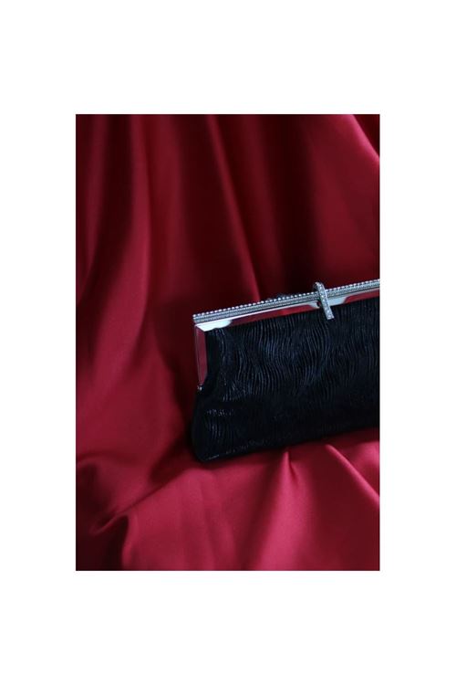 Siyah burgu dokulu kristal burslu abiye el çantası