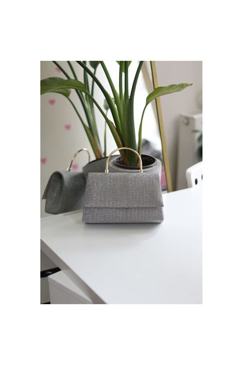 Platin Dokulu Metal Sap Detaylı El &amp;amp; Omuz Çantası