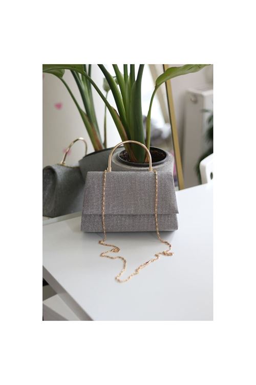Platin Dokulu Metal Sap Detaylı El &amp;amp; Omuz Çantası