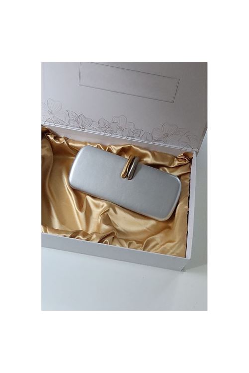 silver metal aksesuar detaylı zincirli slim abiye el omuz çantası