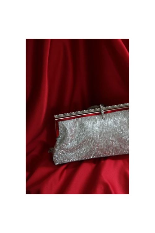 Silver  burgu dokulu kristal burslu abiye el çantası