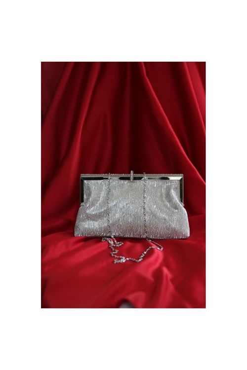 Silver  burgu dokulu kristal burslu abiye el çantası