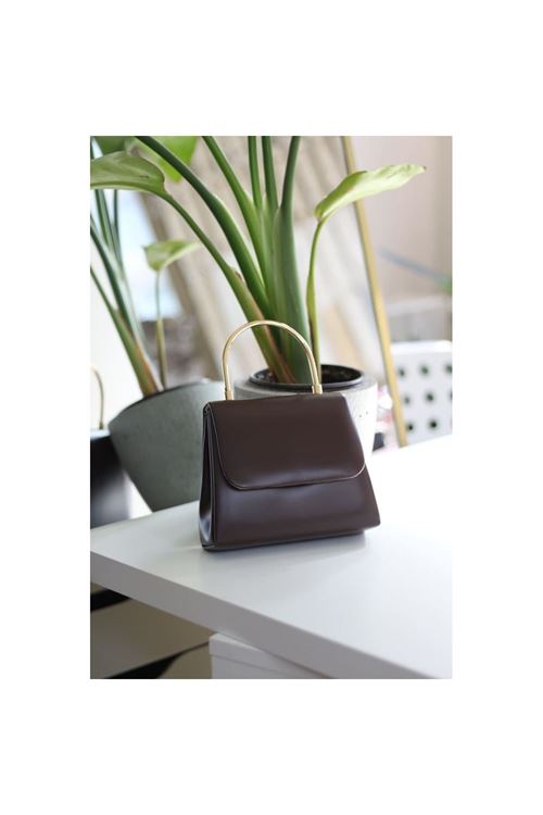 Kadın acı kahve metal sap detaylı abiye el omuz çantası