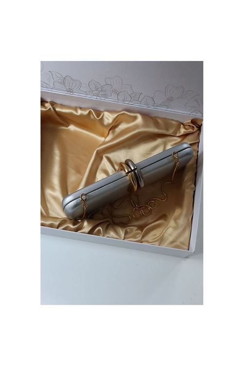 silver metal aksesuar detaylı zincirli slim abiye el omuz çantası