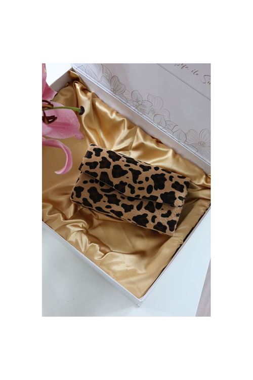 Leopar Süet Mini Kutu Omuz Çantası