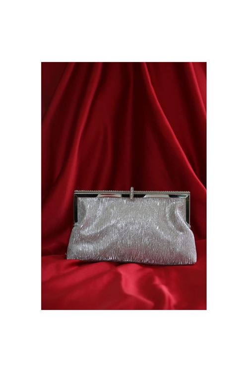 Silver  burgu dokulu kristal burslu abiye el çantası