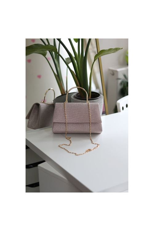 Rose Gold Dokulu Metal Sap Detaylı El &amp;amp; Omuz Çantası