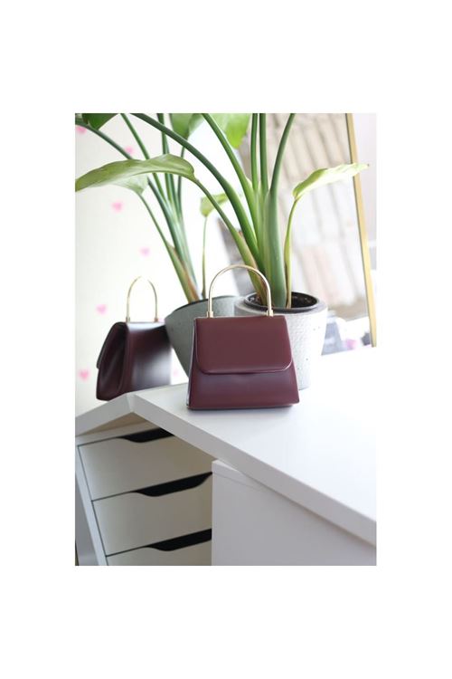 Kadın Bordo Metal Sap Detaylı  Abiye El Omuz Çantası