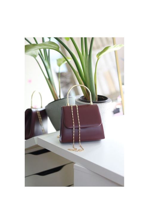 Kadın Bordo Metal Sap Detaylı  Abiye El Omuz Çantası