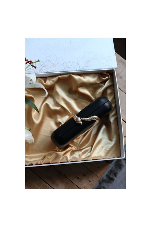 Siyah yılan aksesuar detaylı kasa zincirli abiye çanta