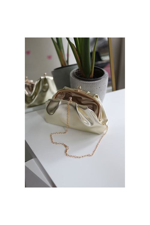 Gold gold burslu mini pouch el omuz çantası
