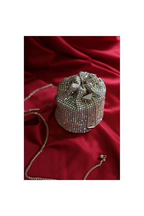 Çok Renkli  taşlı kristal klips detaylı pouch abiye çanta