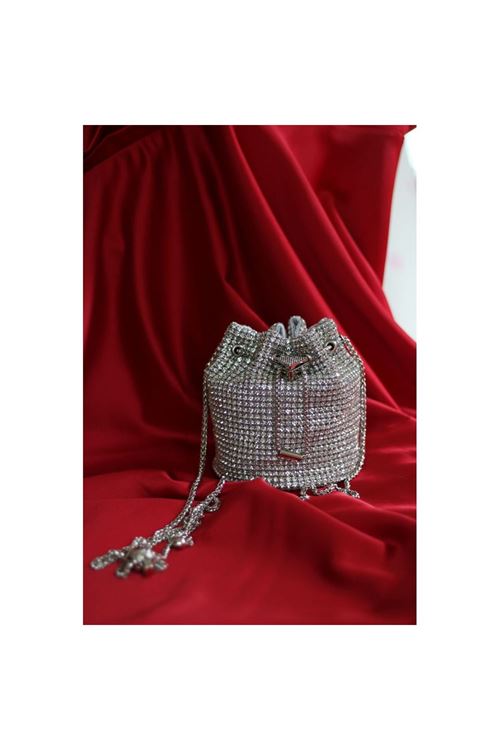 Silver taşlı kristal klips detaylı pouch abiye çanta