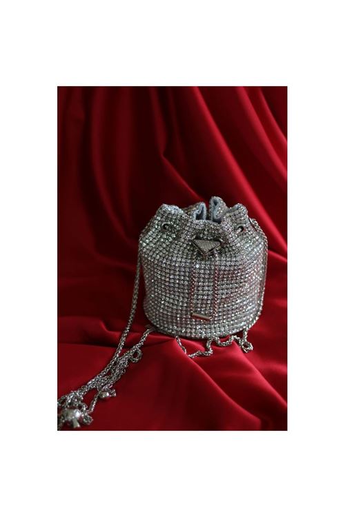 Silver taşlı kristal klips detaylı pouch abiye çanta