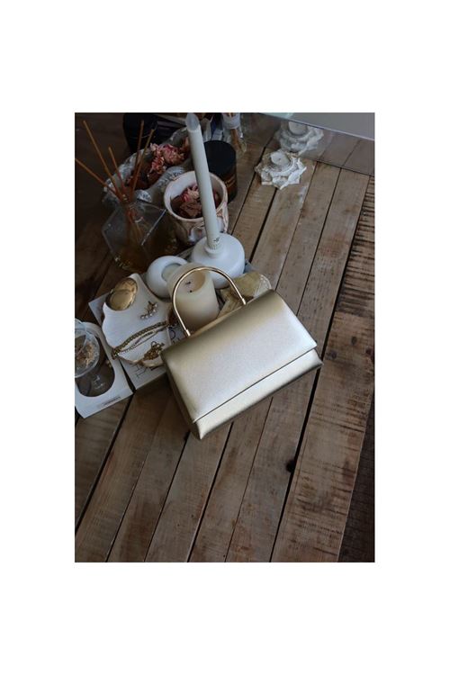 Gold Rugan Metal Tutma Saplı Kapaklı Abiye Çantası