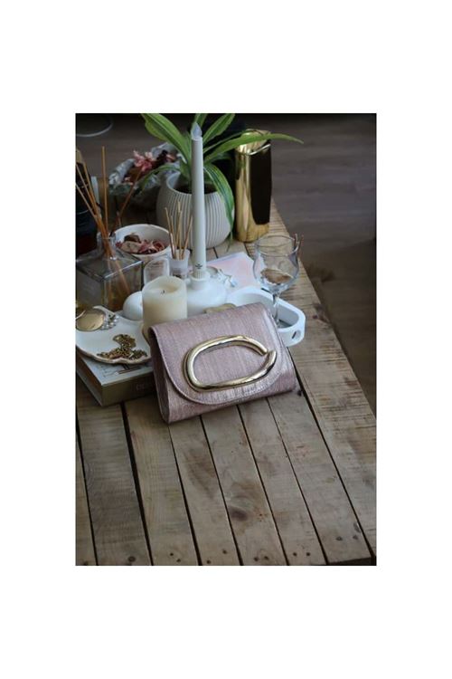 rose gold çizgi doku tutma aksesuarlı abiye el çantası