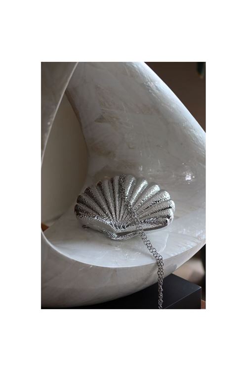 Silver İstiridye Mika Zincirli El Omuz Çantası