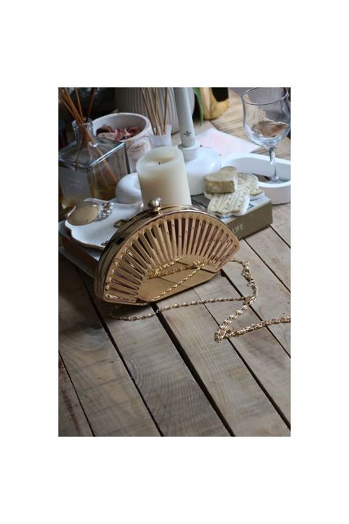 gold yelpaze kesim abiye el çantası