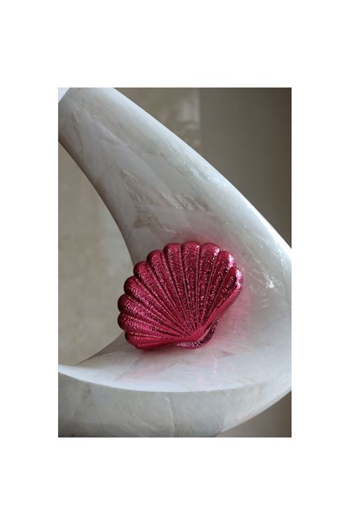 Fuşya İstiridye Mika Zincirli El Omuz Çantası