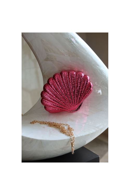 Fuşya İstiridye Mika Zincirli El Omuz Çantası