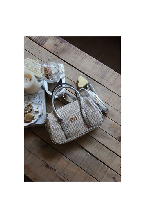 Silver Hasır Doku Çift Şeritli El Omuz Çantası