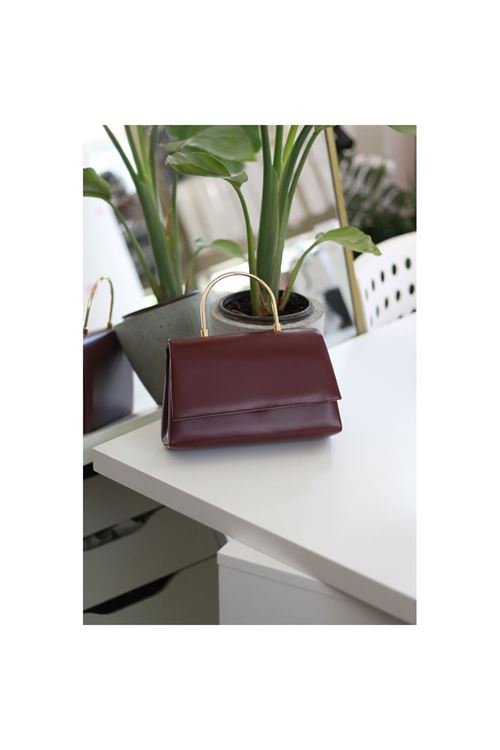 Bordo Deri Metal Sap Detaylı El &amp;amp; Omuz Çantası