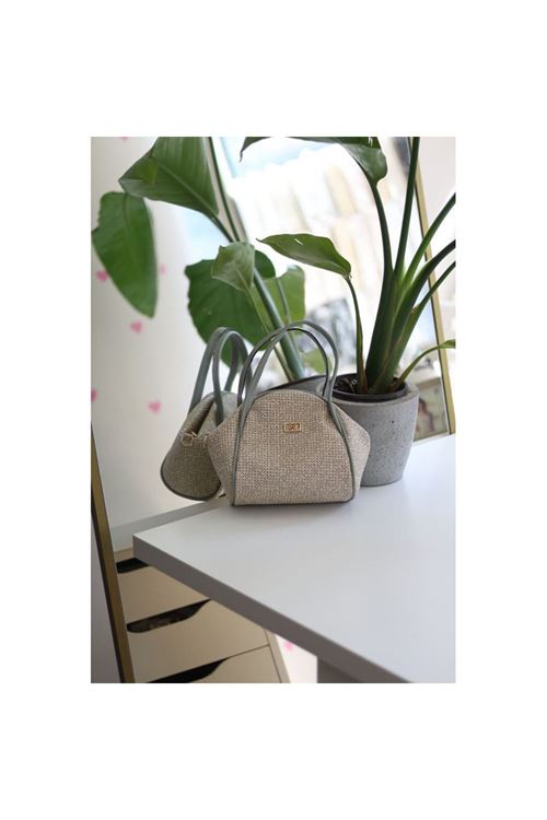 Mint Yeşilli Hasır Doku Çift Saplı Askılı Omuz Çantası