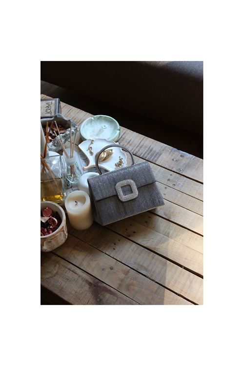 Platin Toka Detaylı Tutma Saplı Zincirli El Omuz Çantası