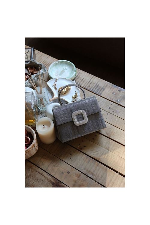 Platin Toka Detaylı Tutma Saplı Zincirli El Omuz Çantası