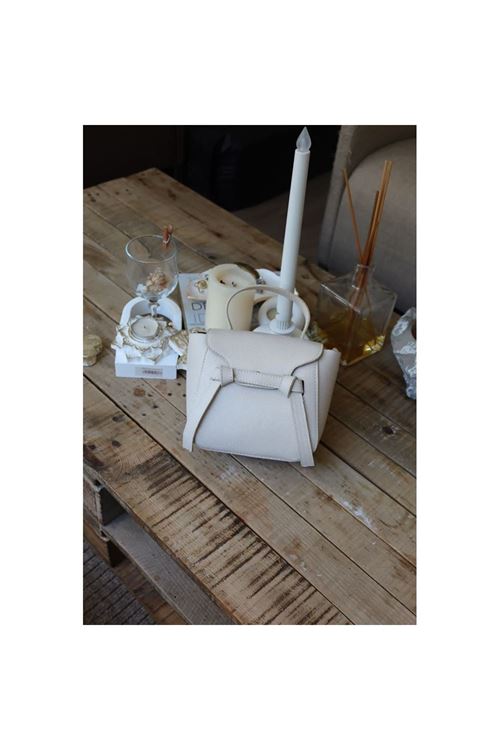 krem şerit detaylı tutma saplı el omuz çantası