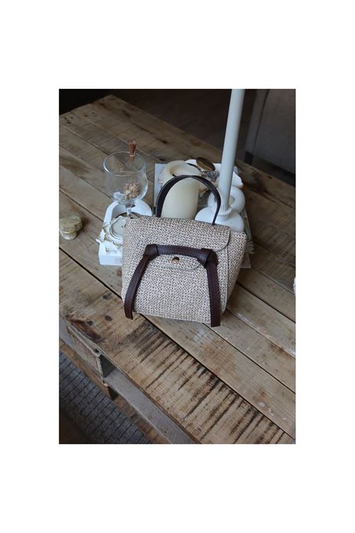 Acı Kahve hasır doku şerit detaylı tutma saplı el omuz çantası