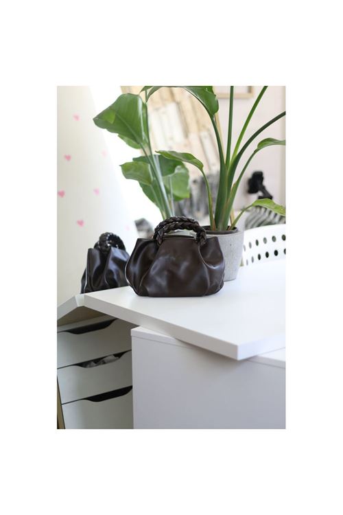 Acı Kahve Örme Saplı Yumuşak Deri Omuz Çantası