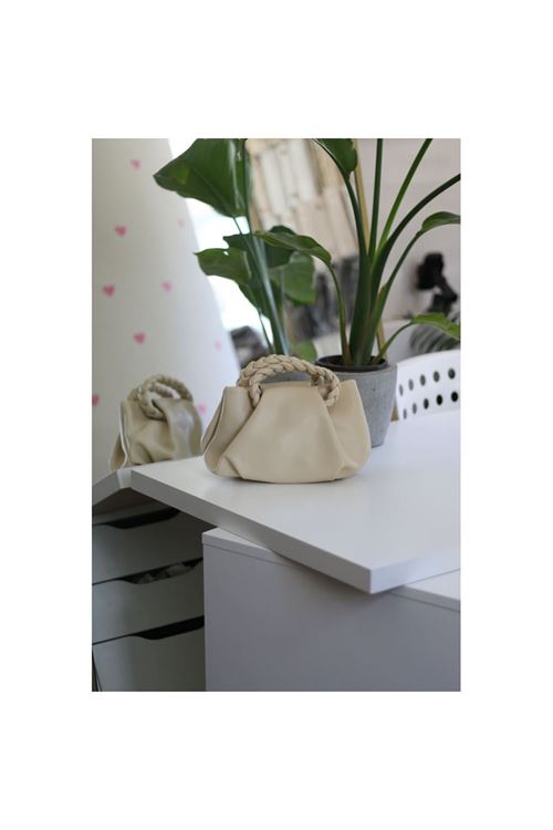 Butter Yellow Örme Saplı Yumuşak Deri Omuz Çantası