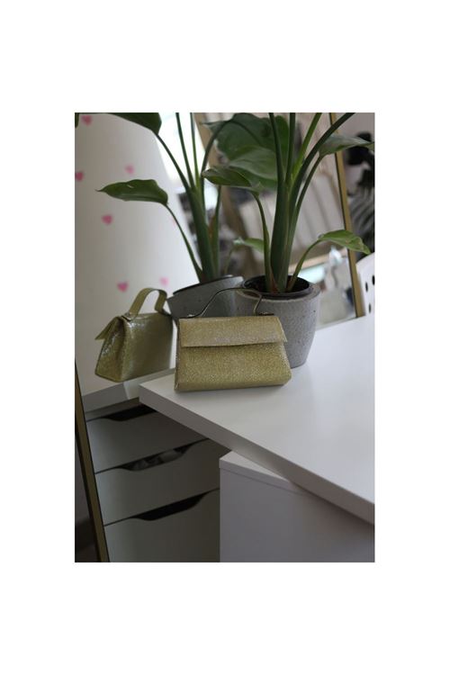 Light Gold Simli Tutma Detaylı Abiye Omuz Çantası