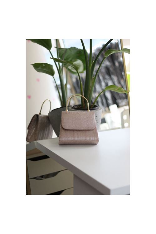 Kadın Rose Gold Çizgi Dokulu Metal Saplı Abiye El Omuz Çantası