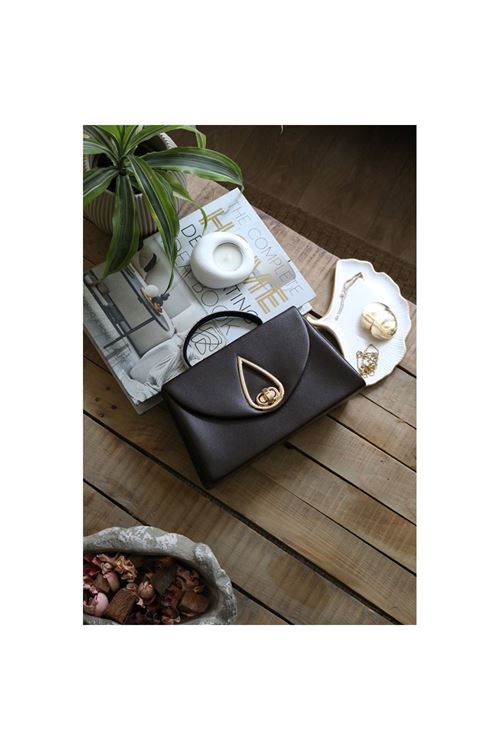 Acı Kahve Taş Tutma Saplı Damla Tokalı Abiye El Çantası